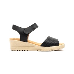 Leather wedge sandals, gel insole, non-slip, velcro closure