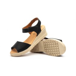Leather wedge sandals, gel insole, non-slip, velcro closure