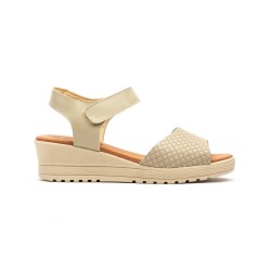 Leather wedge sandals, gel insole, non-slip, velcro closure