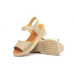 Leather wedge sandals, gel insole, non-slip, velcro closure