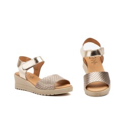 Leather wedge sandals, gel insole, non-slip, velcro closure