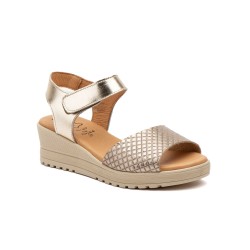 Leather wedge sandals, gel insole, non-slip, velcro closure