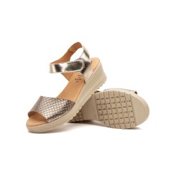 Leather wedge sandals, gel insole, non-slip, velcro closure