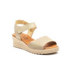 Leather wedge sandals, gel insole, non-slip, velcro closure