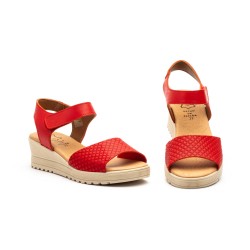 Leather wedge sandals, gel insole, non-slip, velcro closure