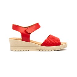 Leather wedge sandals, gel insole, non-slip, velcro closure