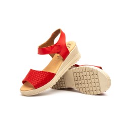 Leather wedge sandals, gel insole, non-slip, velcro closure