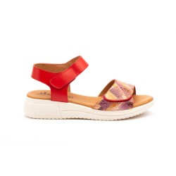 Sandalia de piel con multicolor, plantilla confort, suela antideslizante, cuña de 3 cm