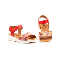 Sandalia de piel con multicolor, plantilla confort, suela antideslizante, cuña de 3 cm