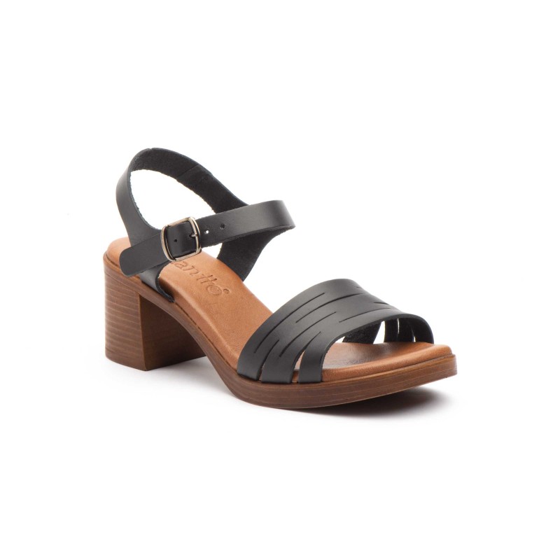 Leather heel sandal, comfort insole, non-slip, platform