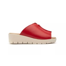 131 Zuecos de piel cuero, negro y rojo , planta mullida, cuña, antideslizante