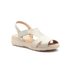 Special width leather sandal with gel insole, rubber sole, velcro closure