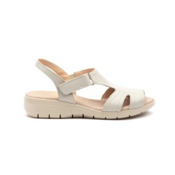 Special width leather sandal with gel insole, rubber sole, velcro closure