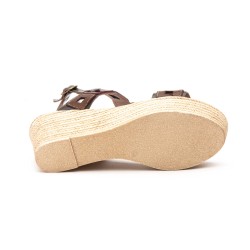 Sandalia de piel con multicolor, plantilla confort, suela antideslizante, cuña de 8 cm aprox