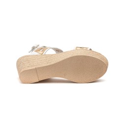 Sandalia de piel con multicolor, plantilla confort, suela antideslizante, cuña de 8 cm aprox