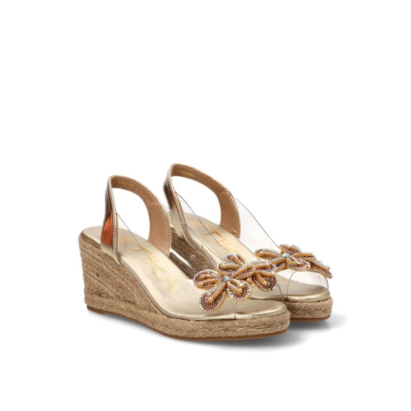 Vinyl wedge sandals, in gold and silver color, confort insole, non-slip