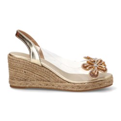 Vinyl wedge sandals, in gold and silver color, confort insole, non-slip