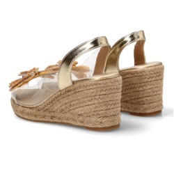 Vinyl wedge sandals, in gold and silver color, confort insole, non-slip