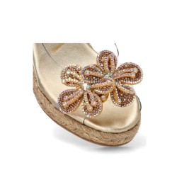 Vinyl wedge sandals, in gold and silver color, confort insole, non-slip