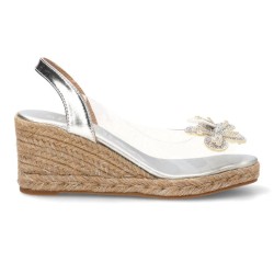 Vinyl wedge sandals, in gold and silver color, confort insole, non-slip