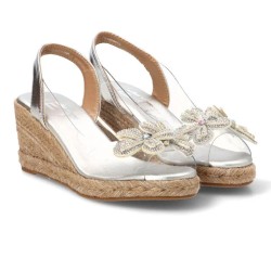 Vinyl wedge sandals, in gold and silver color, confort insole, non-slip