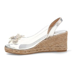 Vinyl wedge sandals, in gold and silver color, confort insole, non-slip
