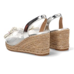 Vinyl wedge sandals, in gold and silver color, confort insole, non-slip