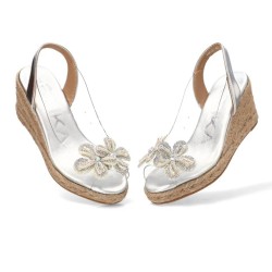 Vinyl wedge sandals, in gold and silver color, confort insole, non-slip