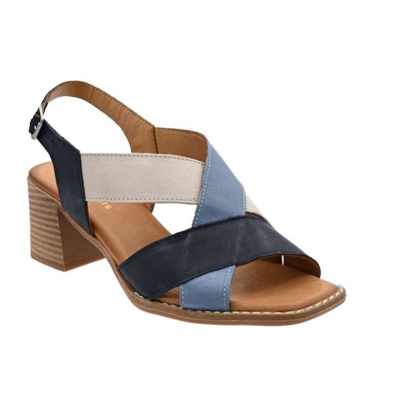 Multicolor leather heel sandals, gel insole, non-slip, 48+ Horas