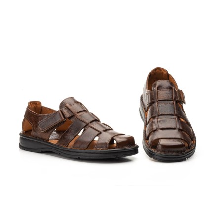 Strappy soft leather sandal, comfort insole, velcro closure
