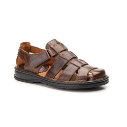Strappy soft leather sandal, comfort insole, velcro closure