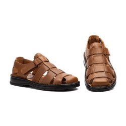 Strappy soft leather sandal, comfort insole, velcro closure