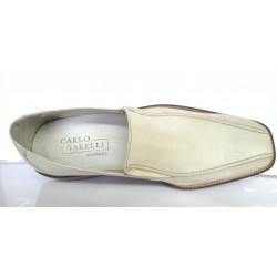 CARLOS GARELLI by Almansa 945 Zapato de piel arena sin cordones, interior en piel, suela de cuero, zapato de vestir o ceremonia
