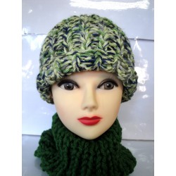 Green color wool cap  handmade