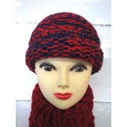 Blue and red wool cap handmade