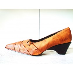 Brown leather slingback pumps